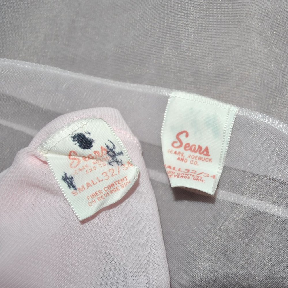 Vintage Sears Peignoir Set Size Small 32-34 Pink & White Short Nightie & Robe - Picture 5 of 15